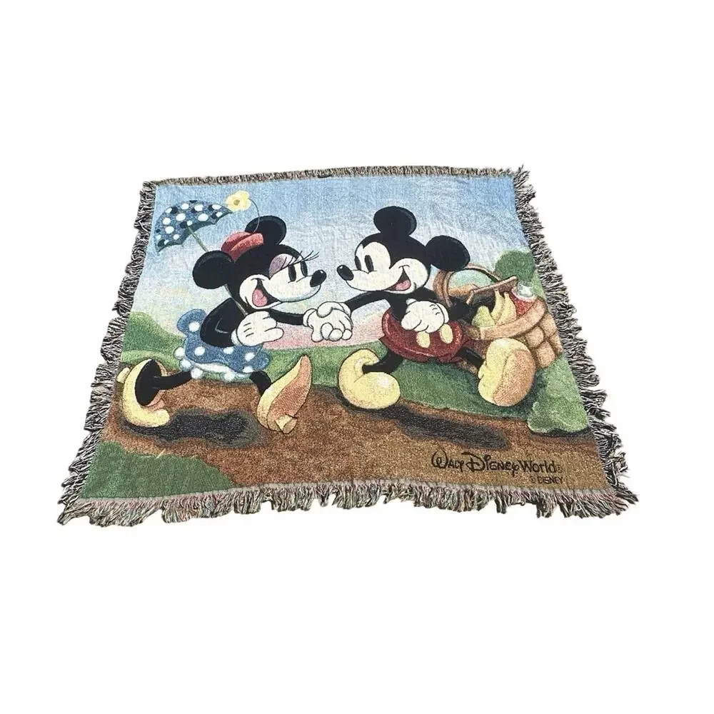 Mickey & Minnie Mouse Blanket Afghan Tapestry Throw Walt Disney World